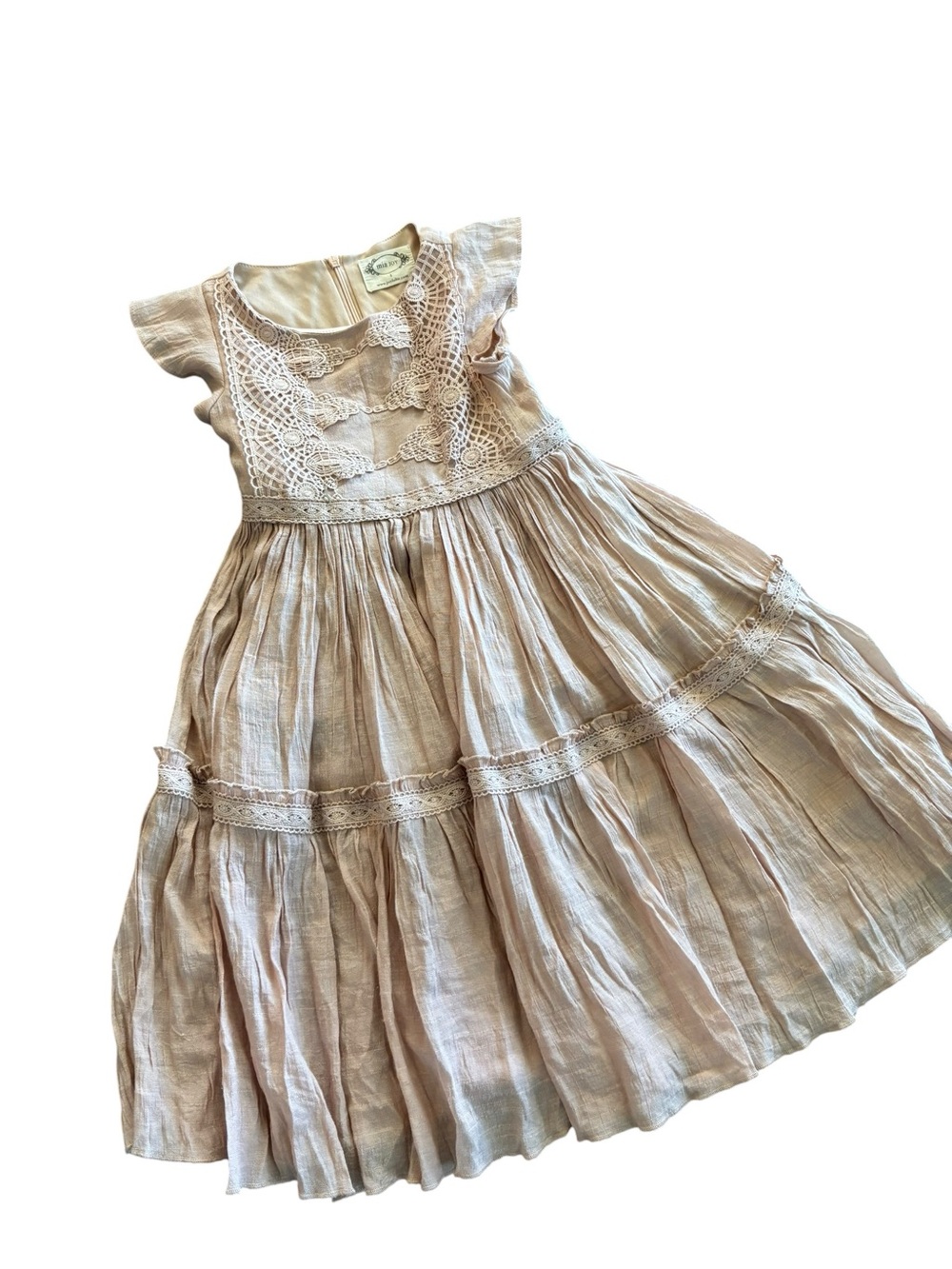 Joyfolie 4 Blush Pink Lace Tiered Tea Length Girls' Dress